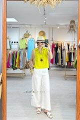 Áo sát nách cổ V nút bọc màu Linen Tưng Cói Design