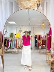 Áo sát nách cổ V nút bọc màu Linen Tưng Cói Design