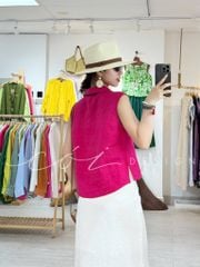 Áo sát nách cổ V nút bọc màu Linen Tưng Cói Design