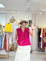 Áo sát nách cổ V nút bọc màu Linen Tưng Cói Design