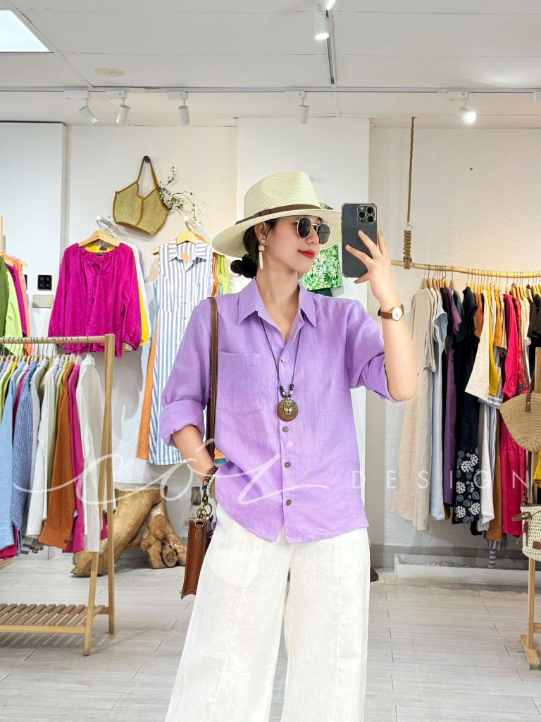 Áo sơ mi lệch vạt linen Cói Design