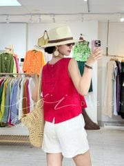 Áo cổ tròn sát nách nút dừa phía lưng Linen tưng premium Cói Design