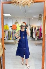 Đầm xẻ tà nút bọc màu Linen tưng Cói Design