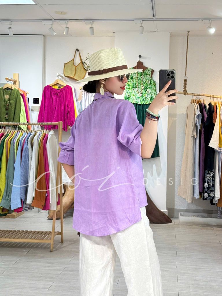 Áo sơ mi lệch vạt linen Cói Design
