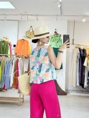 Áo cổ tròn sát nách nút dừa phía lưng Linen tưng premium Cói Design