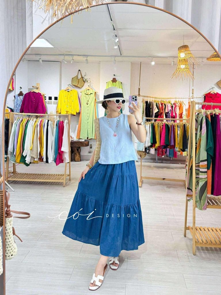 Áo sát nách nút bọc lưng linen tưng premium Cói Design