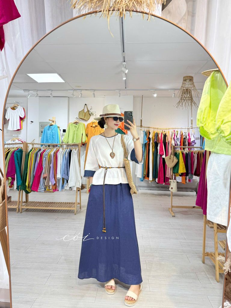 Chân váy suông lưng thun linen tưng Cói Design