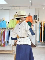 Áo cổ tròn viền tay cổ khác màu linen tưng premium Cói design