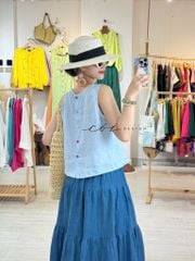 Áo sát nách nút bọc lưng nhiều màu linen tưng premium Cói Design