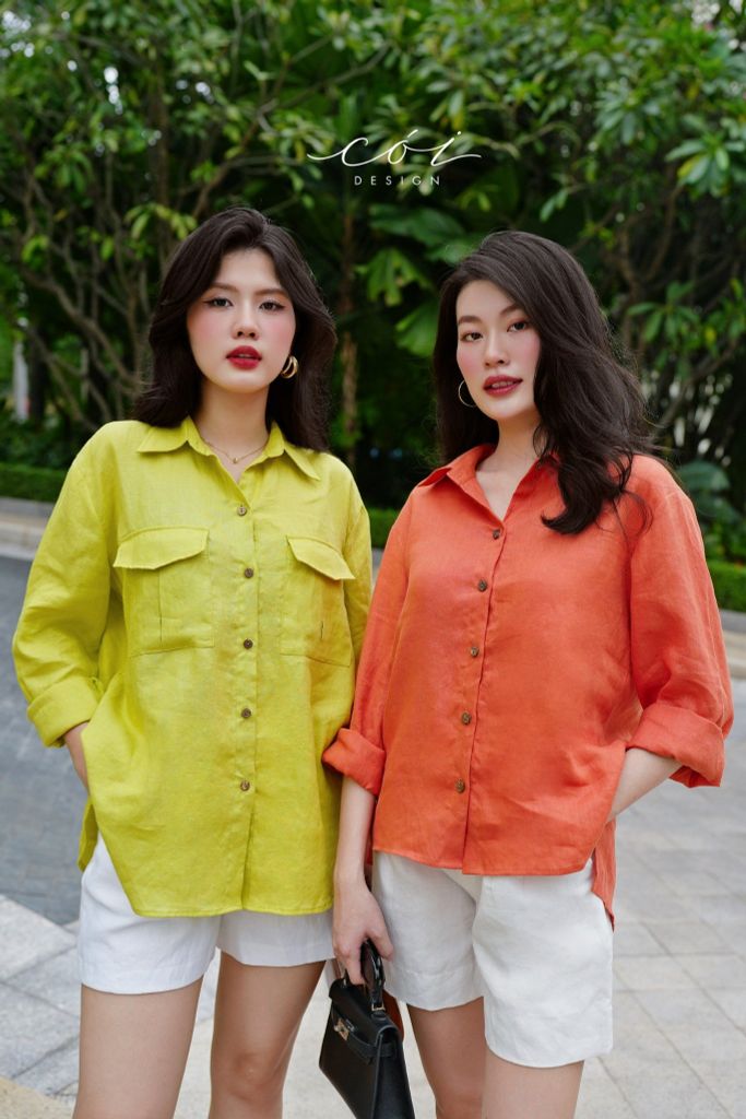 Áo sơ mi suông 2 túi hộp Linen tưng premium Cói Design
