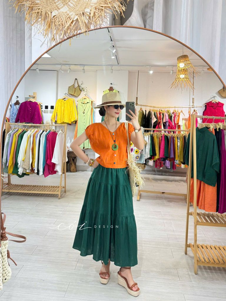 Áo tay xếp lưng đan dây chéo linen tưng premium Cói Design