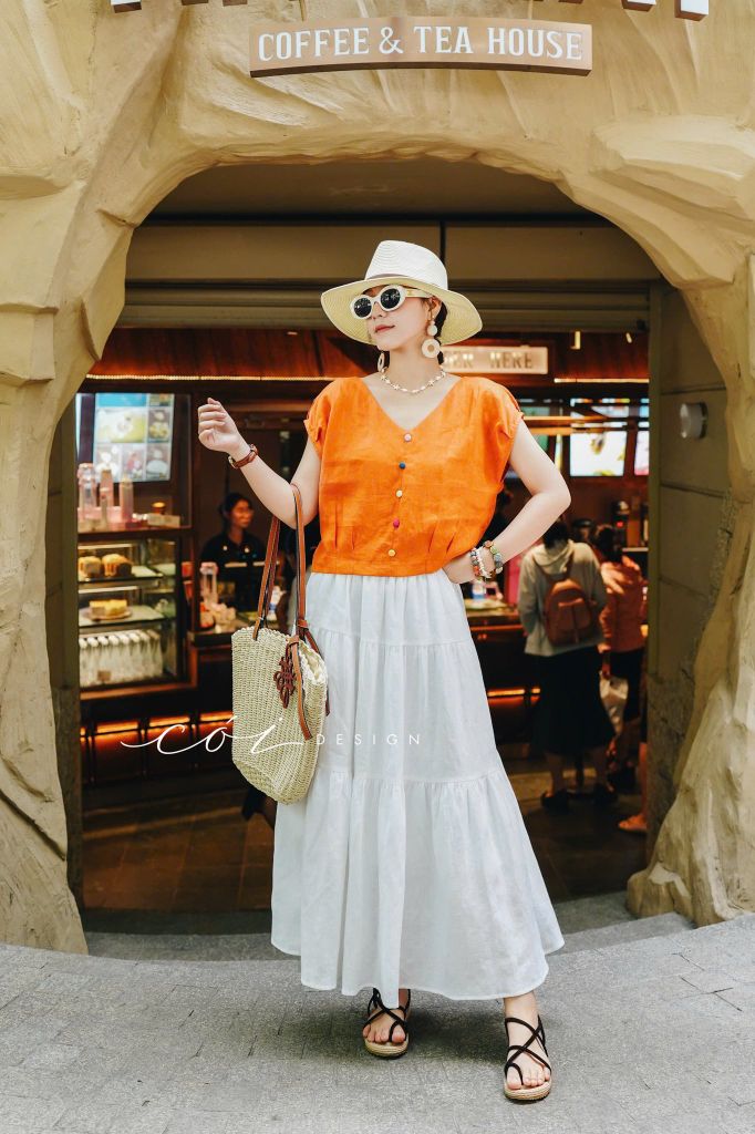 Áo tay xếp lưng đan dây chéo linen tưng premium Cói Design