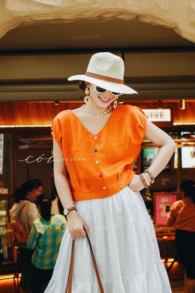 Áo tay xếp lưng đan dây chéo linen tưng premium Cói Design