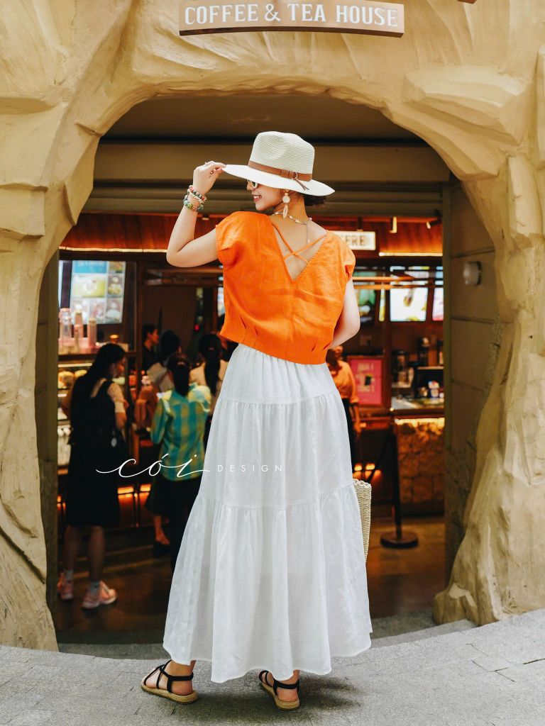 Áo tay xếp lưng đan dây chéo linen tưng premium Cói Design