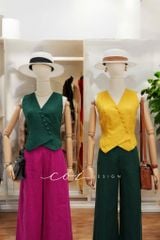 Áo gile nút bọc Linen tưng premium Cói Design