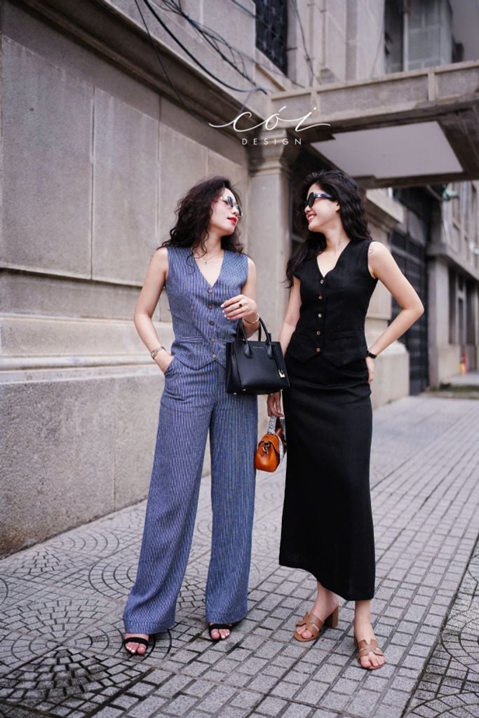 Chân váy suông xẻ tà linen tưng premium Cói Design