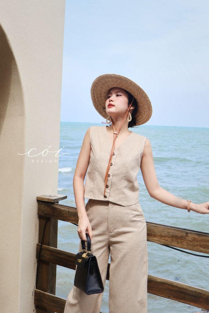 Set áo gile quần dài linen Hàn Cói Design