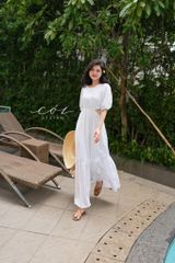 Đầm khoét eo tay phồng Linen tưng premium Cói Design