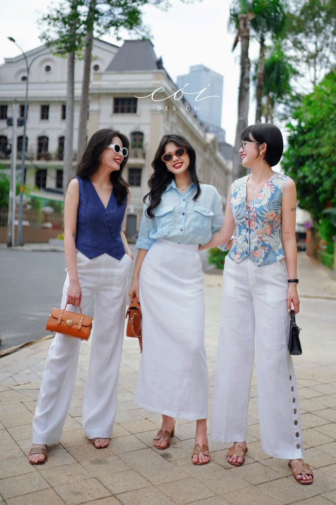 Áo gile nút bọc Linen tưng premium Cói Design