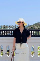 Áo danton thắt nơ linen tưng premium Cói Design