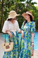 Đầm khoét eo tay phồng cotton hàn Cói Design