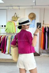 Áo croptop cổ vest thiết kế nơ Linen tưng premium Cói Design