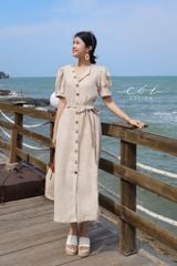 Đầm suông tay xếp nhún kèm belt linen tưng Cói Design