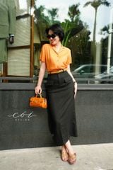 Chân váy 2 nắp túi Linen tưng premium Cói Design