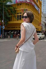 Áo tay hến xếp ly eo linen tưng premium Cói Design