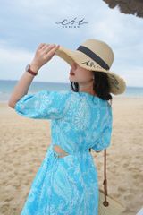 Đầm khoét eo tay phồng Linen tưng premium Cói Design