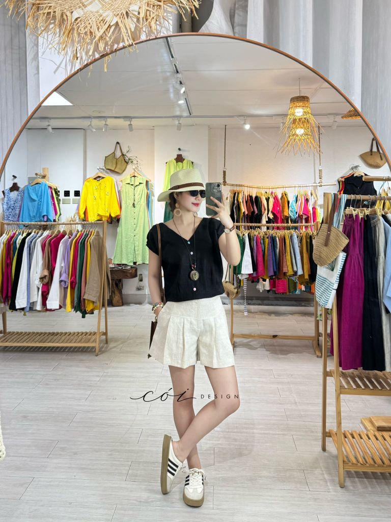 Áo tay xếp lưng đan dây chéo linen tưng premium Cói Design