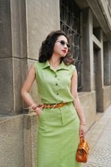 Chân váy xẻ 2 bên Linen tưng premium Cói Design