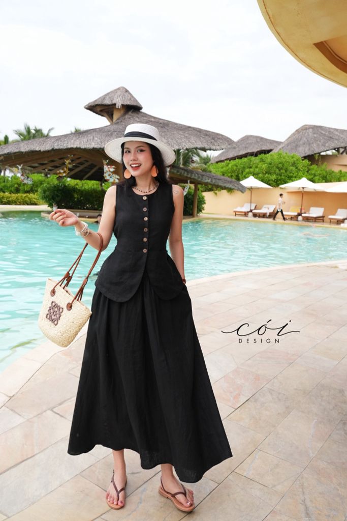 Chân váy xếp nhún linen tưng premium Cói Design