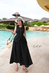 Áo gile vạt tròn 2 túi linen tưng premium Cói Design