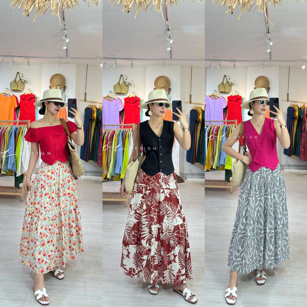Chân váy tầng Linen tưng premium Cói Design