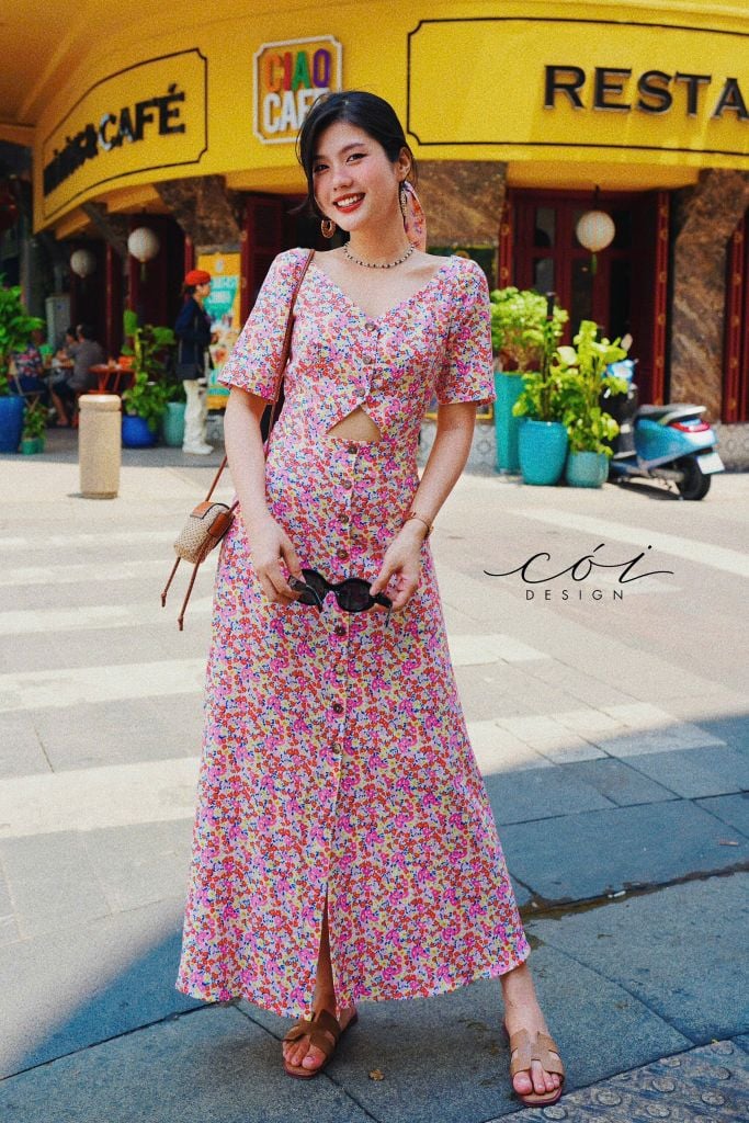 Đầm phối nơ lưng linen hàn Cói Design