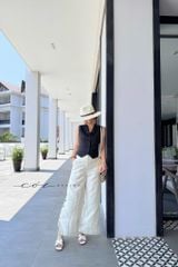 Quần suông nút bọc màu Linen tưng premium Cói Design