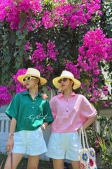 Áo sơ mi nút bọc tay liền linen tưng Cói Design