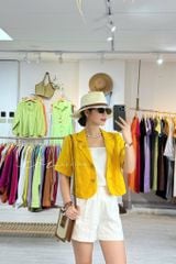 Áo croptop cổ vest thiết kế nơ Linen tưng premium Cói Design