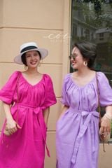Đầm suông tay bí kèm belt linen tưng Cói Design