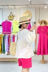 Áo cổ tim xếp nhún tay phồng Linen tưng premium Cói Design