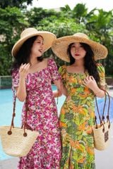 Đầm nhún ngực xẻ tà linen hàn Cói Design
