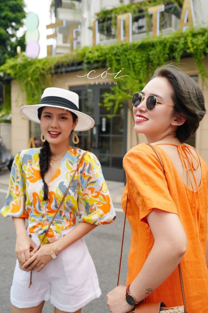 Áo croptop tay bí phối dây linen Cói Design