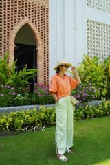Quần suông nút bọc màu Linen tưng premium Cói Design