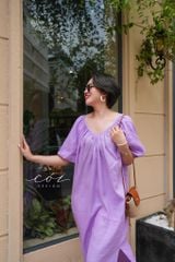 Đầm suông tay bí kèm belt linen tưng Cói Design
