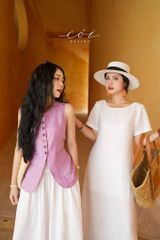 Áo gile vạt tròn 2 túi Linen tưng premium Cói Design