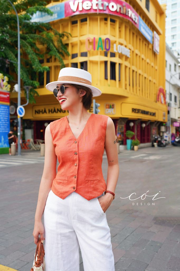 Áo gile phối dây linen tưng premium Cói Design