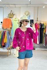 Áo Thêu hoa tay phồng cổ xếp nhún linen tưng premium Cói Design