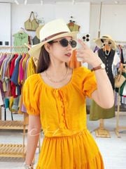 Áo croptop tay phồng phối nơ Linen tưng premium Cói Design