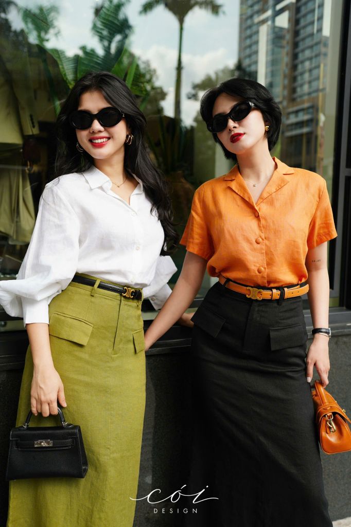 Chân váy 2 nắp túi Linen tưng premium Cói Design